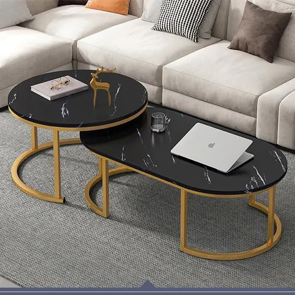 Modern Oval Shape wooden Marble Texture Sheet Center Table