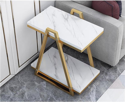 Narrow C-Shaped End Table - 2-Layer Bedside or Sofa Table