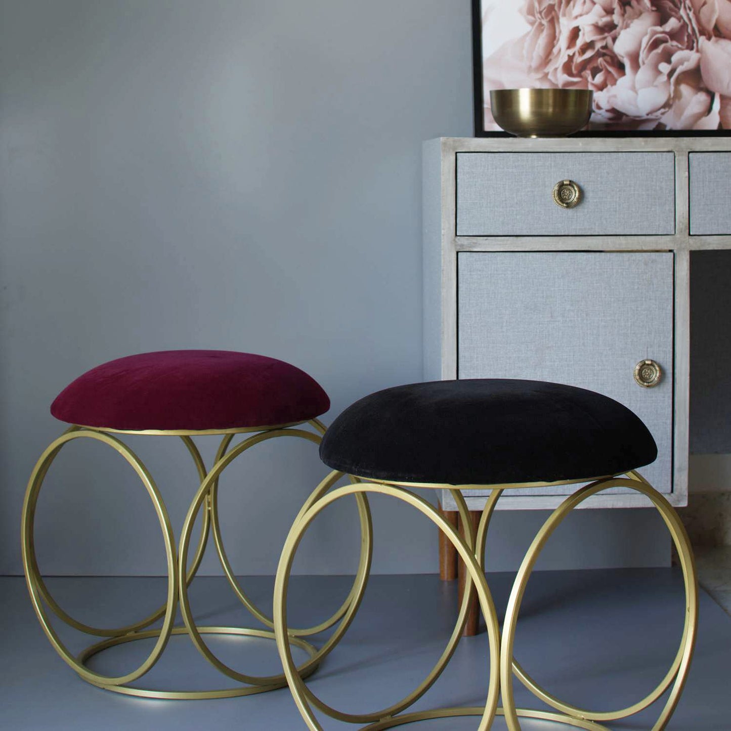 Ottoman Stool for Living Room - Metallic Side Table Décor