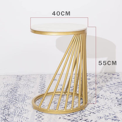 Round White Side Table with Gold Metal Frame - Coffee Table