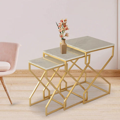 Nest Coffee Tables sets. Made of prime quality iron having deco paint and top UV sheet.3 pc nesting set square shape