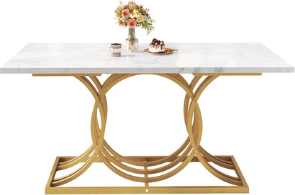 Dining Room Table for 4-6 People Modern Rectangle Kitchen Table with White Marble texture Table top and Gold Leg for Home Dining Room Kitchen Apartment (Dining table only)