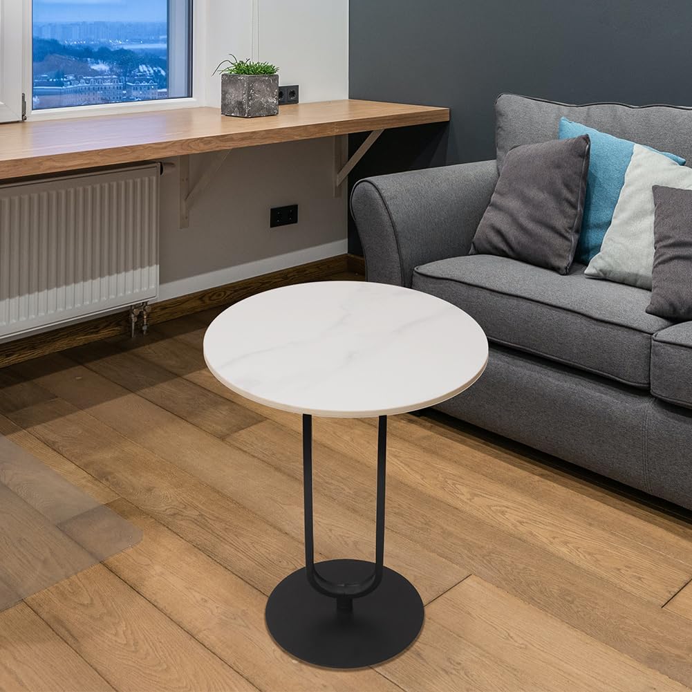 Side Table with Marble Texture Top Metal Round Table Modern Sofa Side End Table Side Desk for Couch Living Room Bedroom