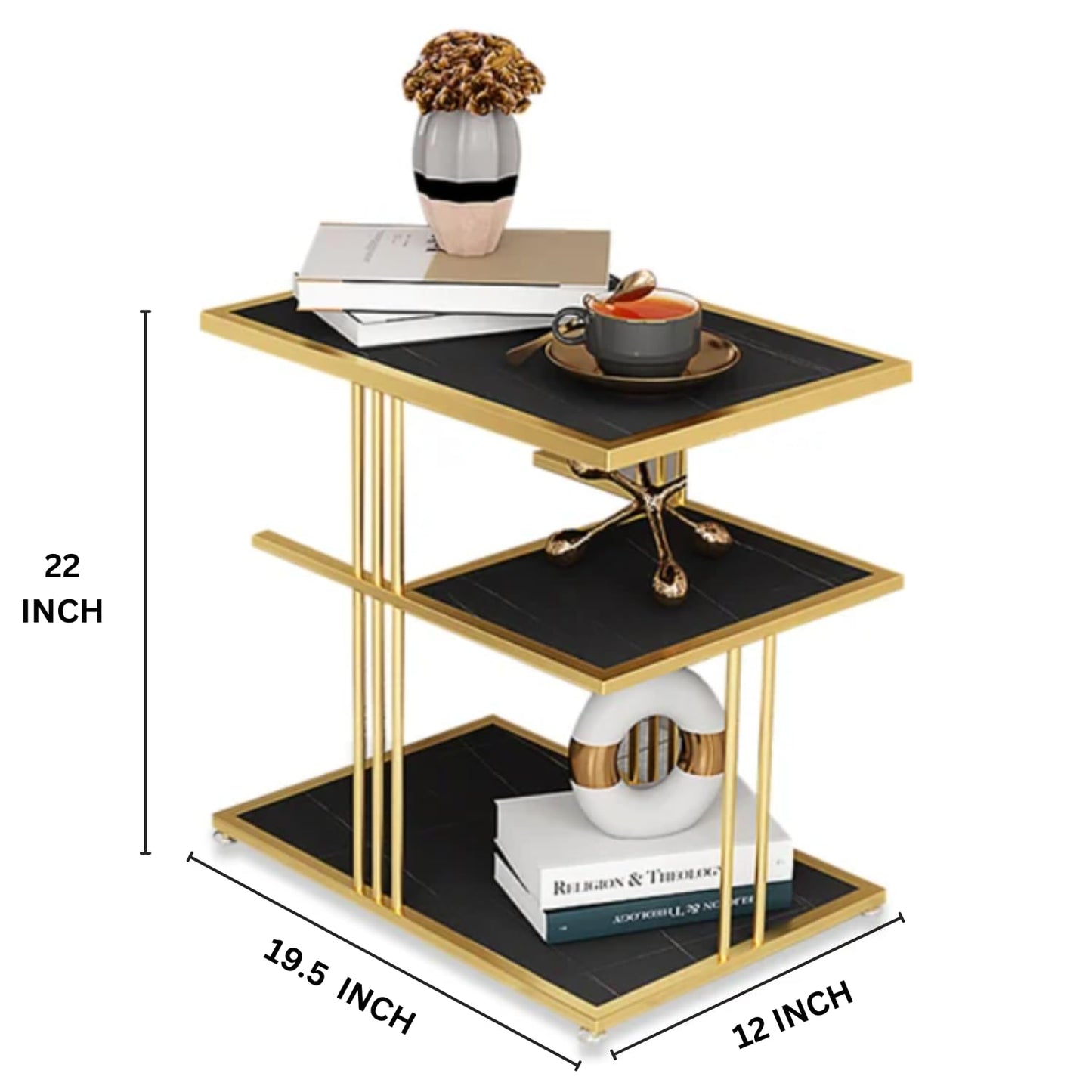 3- Tier Rectangular Metal Coffee Table for Living Room