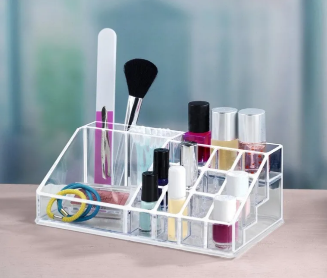 16-Compartment Acrylic Makeup & Jewelry Organizer Box