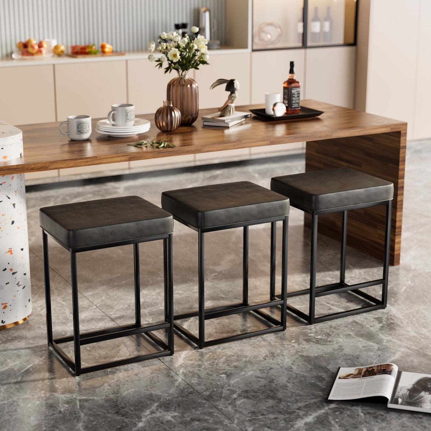 Bar Stool Leather Cushion Kitchen Set