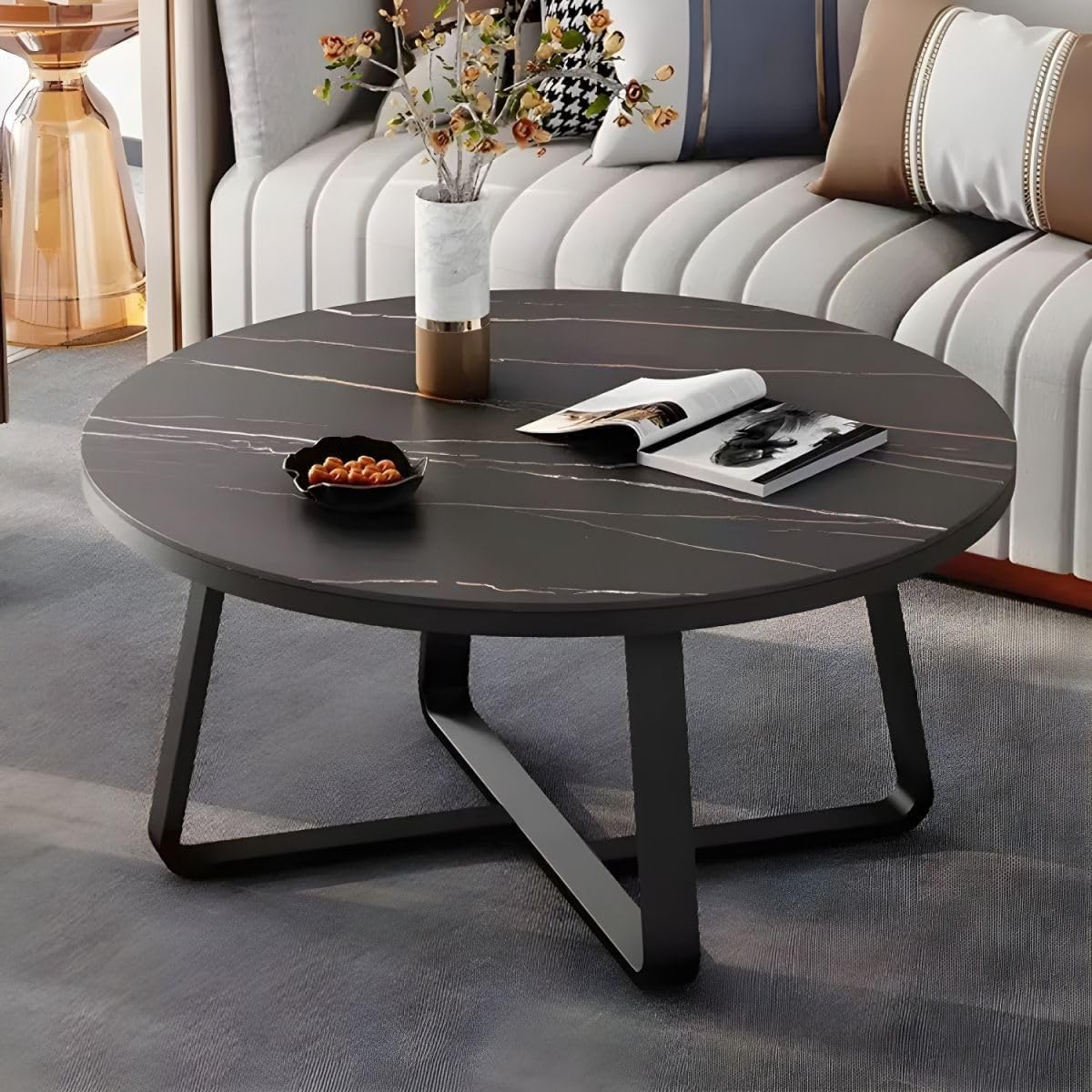 Round Metal Frame Coffee Table for Living Room