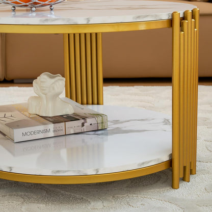 Modern Round Coffee Table with 2-Tier Storage for Living Room