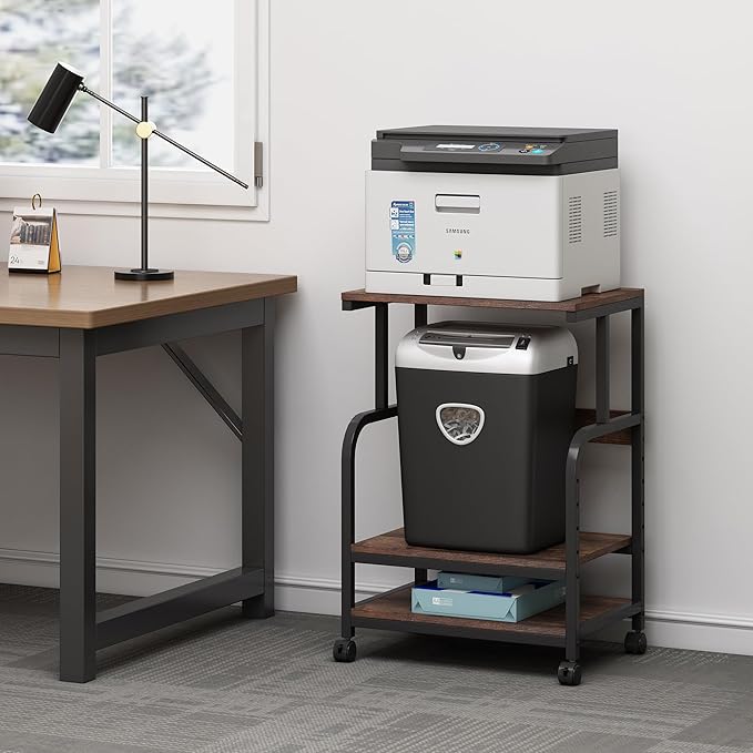 FlexiCore 3-Tier Compact Computer Desk Trolley – Space-Saving Multi-Level Workstation with Storage Shelves for Home and Office Use