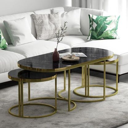Set of 3 center table home décor  marble nesting table Marble sheet Top With Rode Iron Base Frame