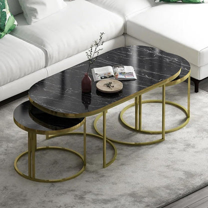 Set of 3 center table home décor  marble nesting table Marble sheet Top With Rode Iron Base Frame