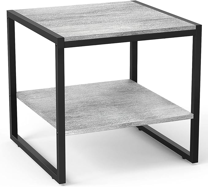 Black Metal Frame Side Table with 2-Tier Storage Modern Minimalist Nightstand, End Table or Living Room Accent Piece with Sleek Matte Finish and Open Shelf Design for Books,