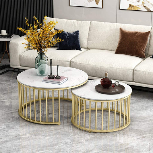 Nest of 2 Round Coffee Tables - Living Room Side Tables