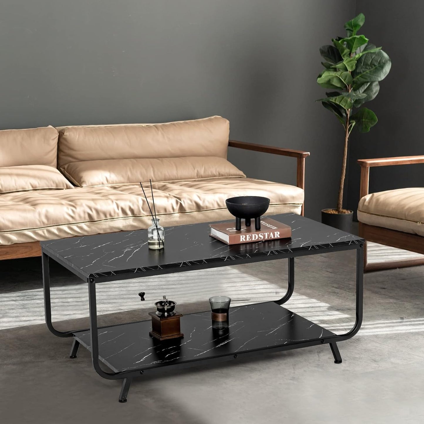 Modern 2-Tier Marble Coffee Table - Sofa Side Table