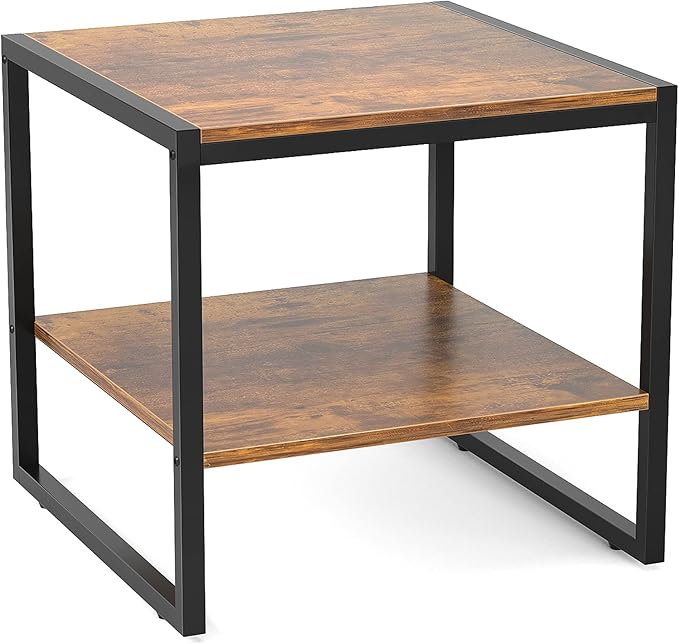 Black Metal Frame Side Table with 2-Tier Storage Modern Minimalist Nightstand, End Table or Living Room Accent Piece with Sleek Matte Finish and Open Shelf Design for Books,