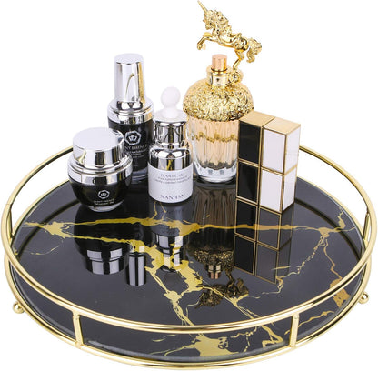 Makeup Organizer Tray Decorative Glass Round Cosmetic