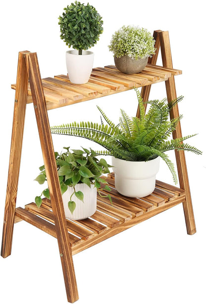 4-Tier Wooden Folding Book Shelf Stand - White Flower Stand