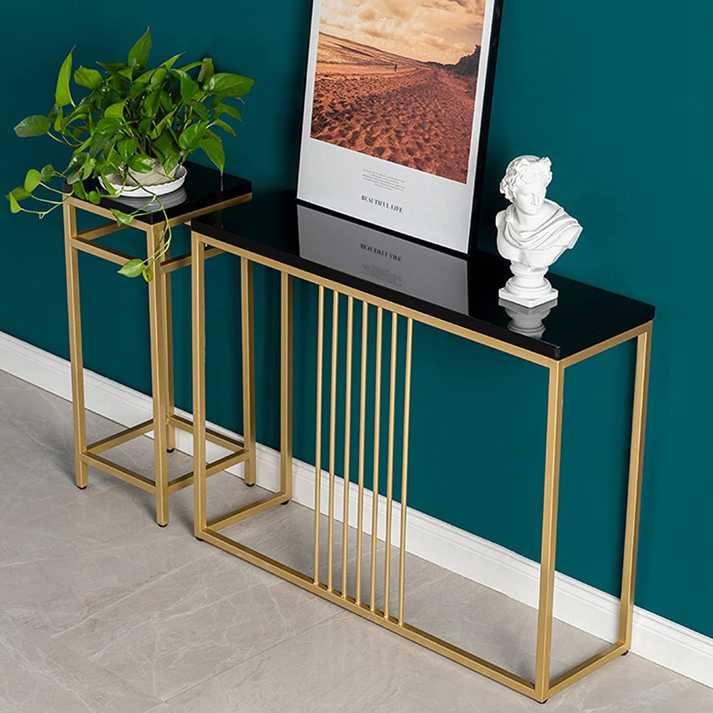 Marble Console Table for Entryway Metal Frame Table