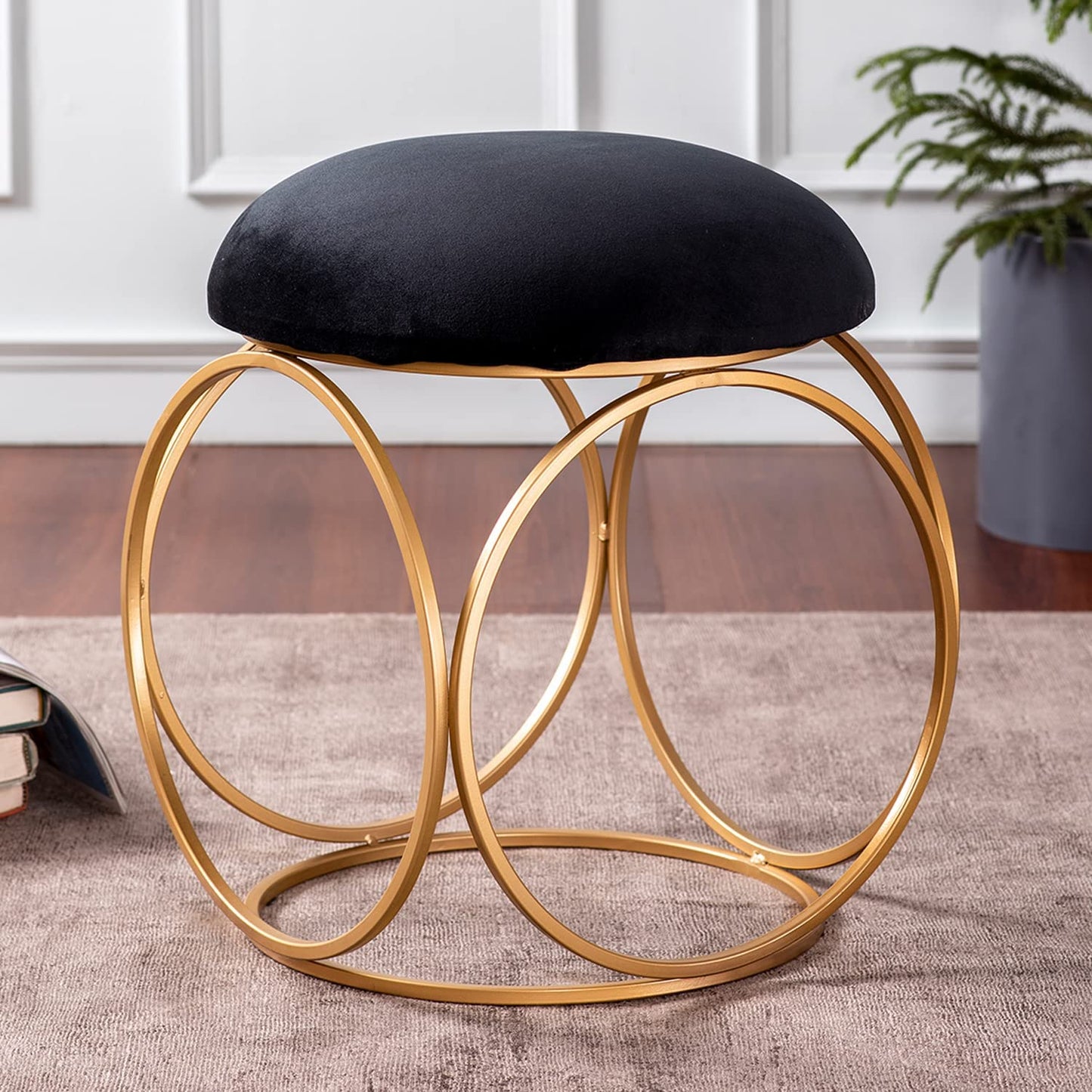 Ottoman Stool for Living Room - Metallic Side Table Décor