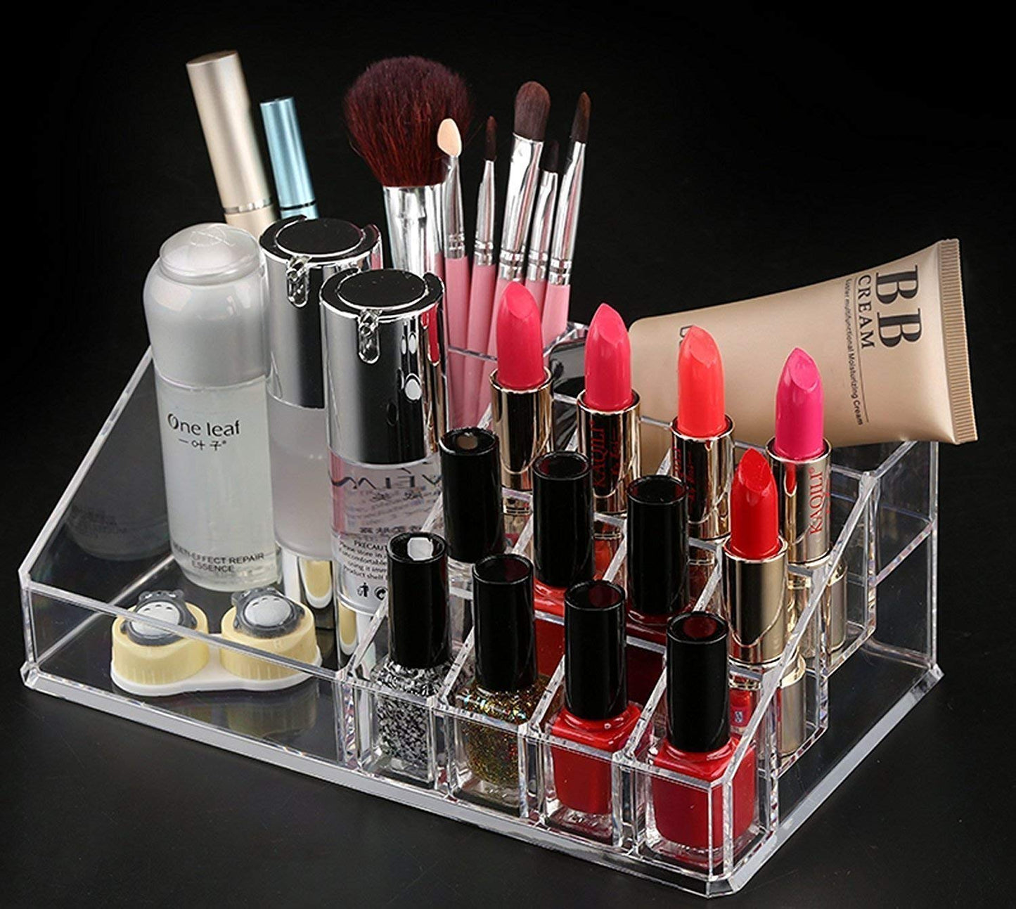 16-Compartment Acrylic Makeup & Jewelry Organizer Box