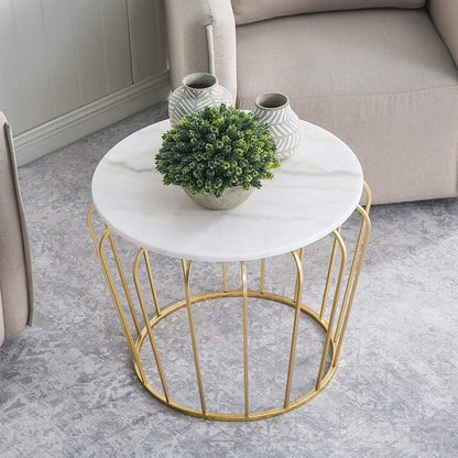 Modern Round Side Table - Marble Pattern Coffee Table