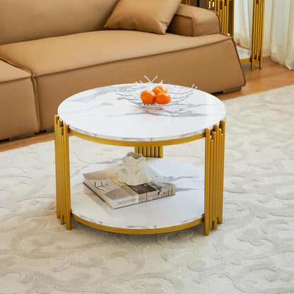 Modern Round Coffee Table with 2-Tier Storage for Living Room