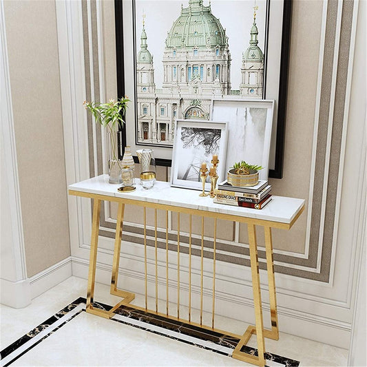 Gold Console Table with Center Rods - Powder Paint Finish