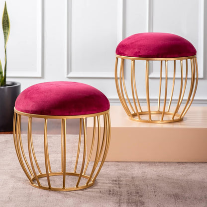 Nestroots Ottoman Stool - Metallic Side Table for Living Room