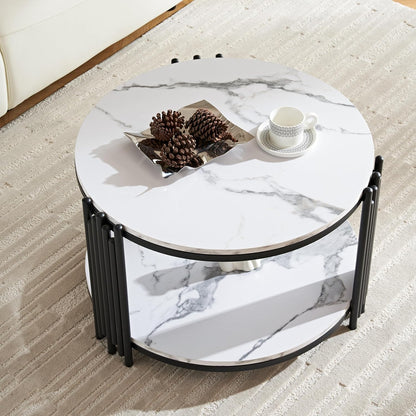 Modern Round Coffee Table with 2-Tier Storage for Living Room