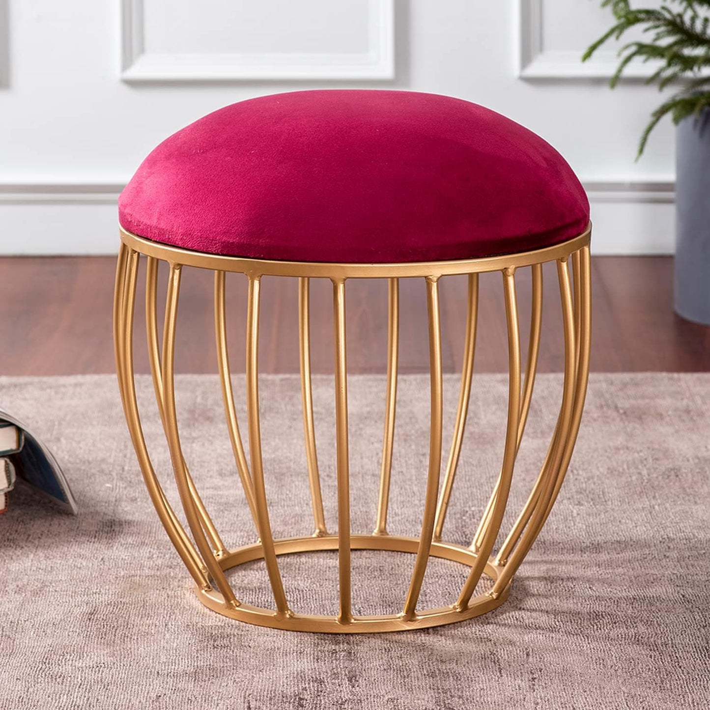 Nestroots Ottoman Stool - Metallic Side Table for Living Room