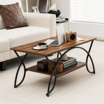 2-Tier Marble Coffee Table - Modern Metal Frame