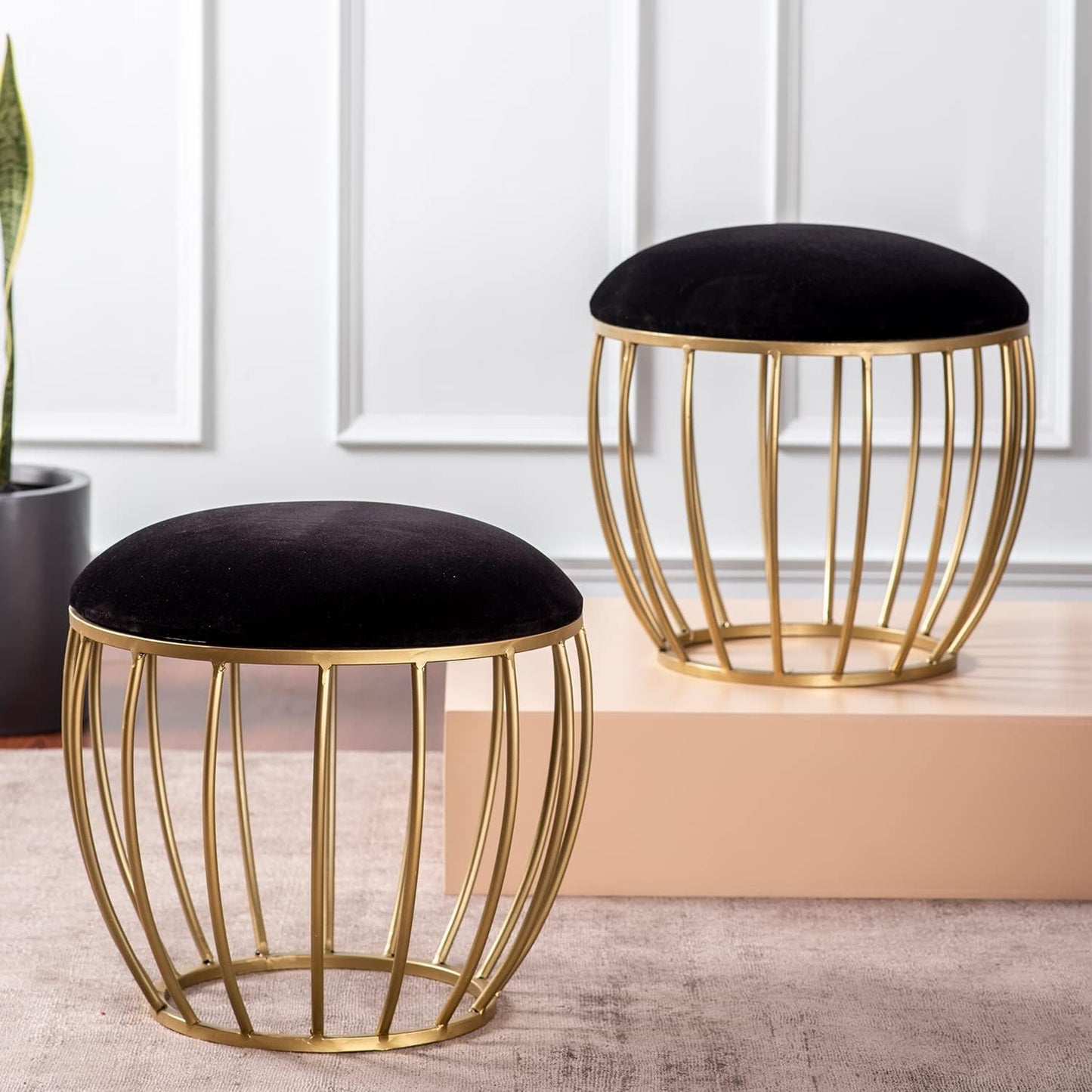 Nestroots Ottoman Stool - Metallic Side Table for Living Room