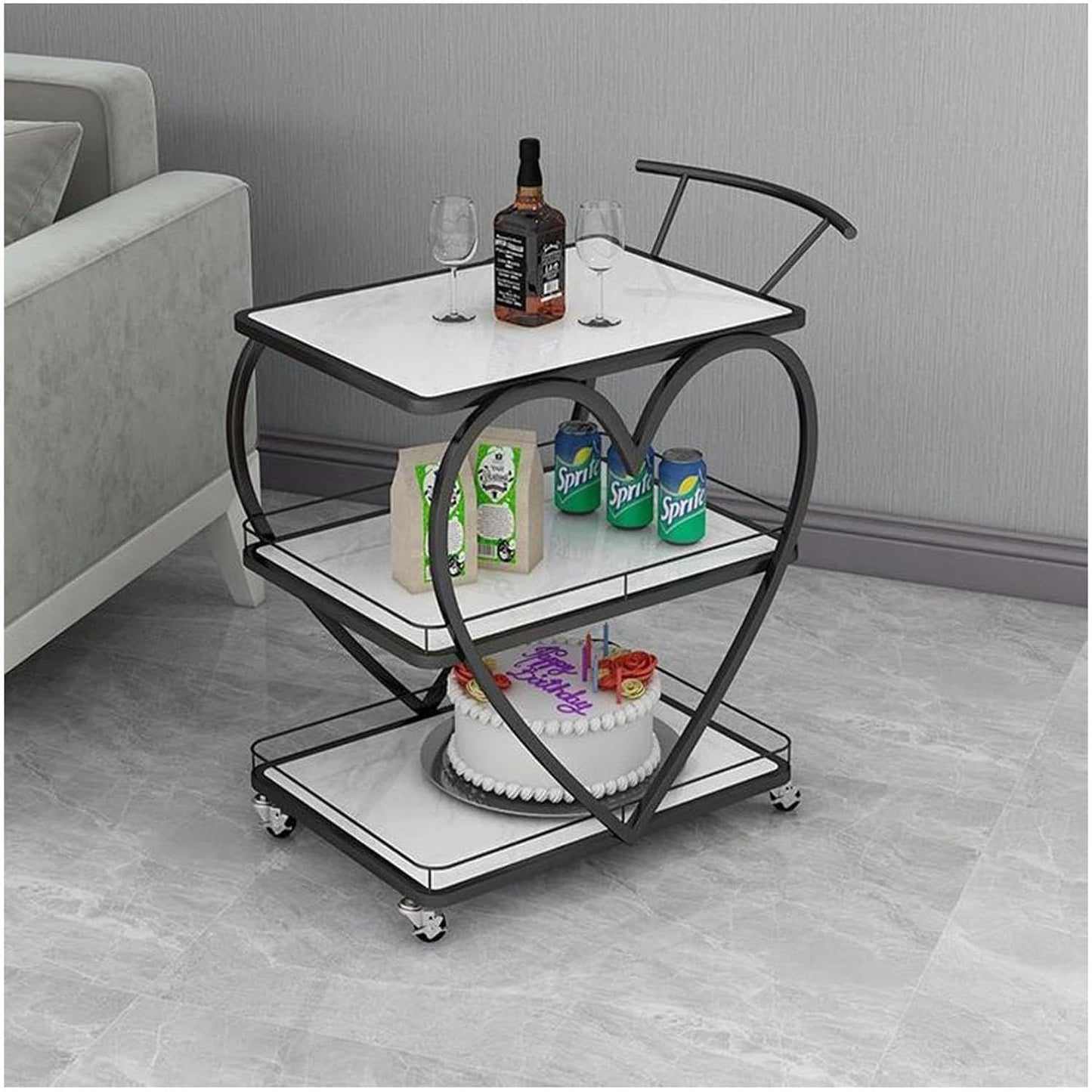 3-Tier Heart Shape Tea Trolley with Wheels - Serving Table