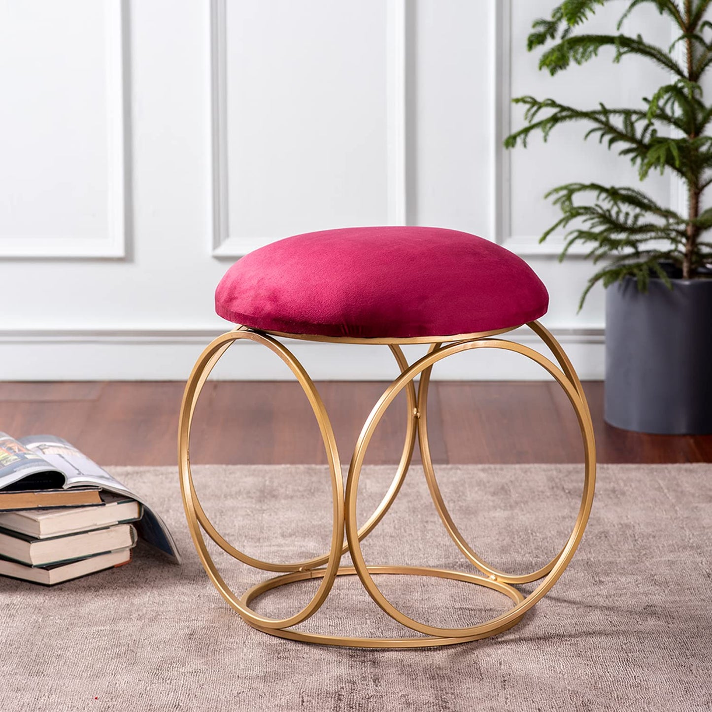 Ottoman Stool for Living Room - Metallic Side Table Décor