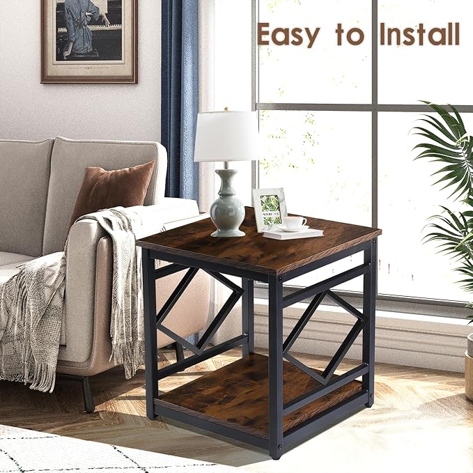 2-Tier Storage, and Vintage Brown Finish – Perfect as a Nightstand, End Table, or Living Room Display Stand