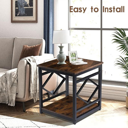 2-Tier Storage, and Vintage Brown Finish – Perfect as a Nightstand, End Table, or Living Room Display Stand