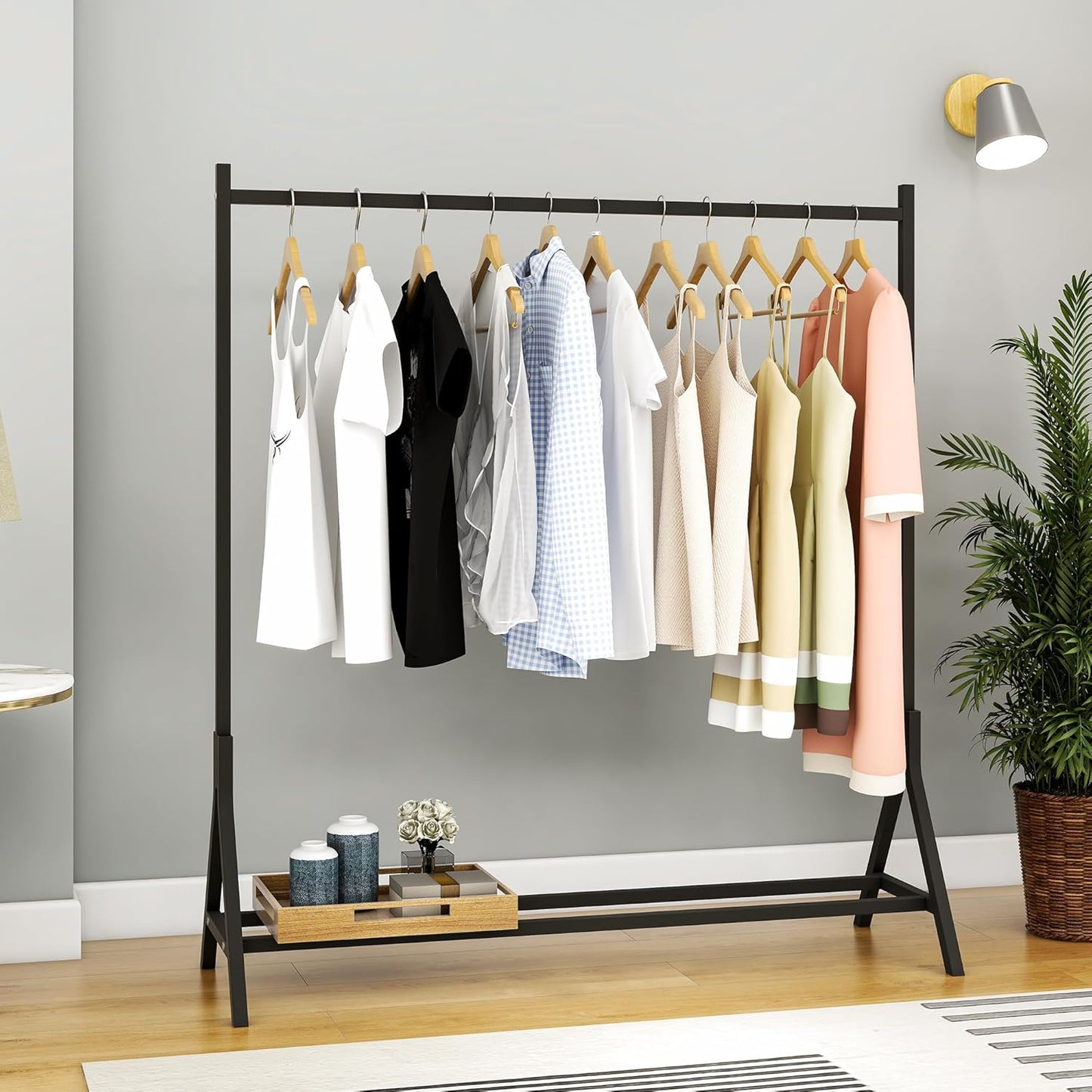 Clothing Rack with Bottom Shelf - Metal Coat & Garment Rack