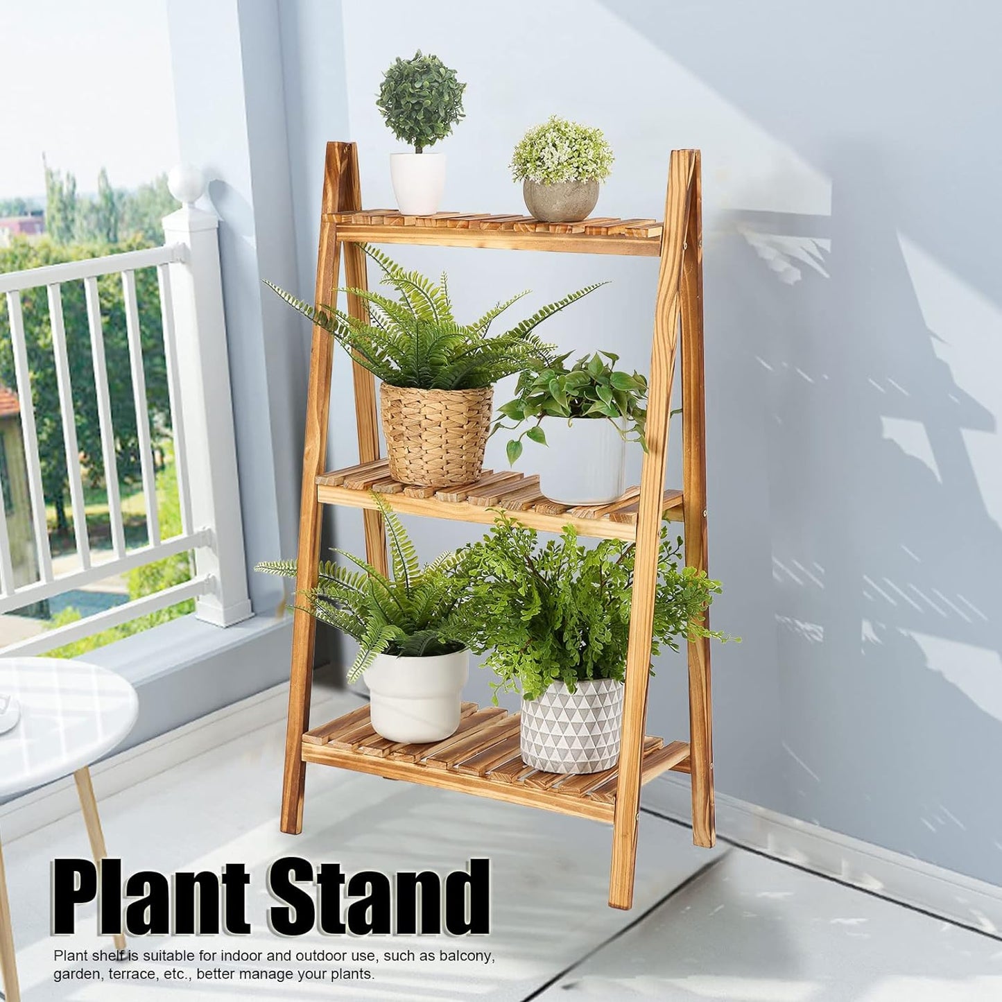 4-Tier Wooden Folding Book Shelf Stand - White Flower Stand