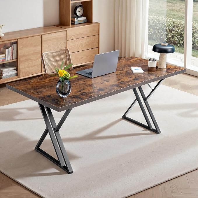 Modern Minimalist X-Frame Executive Computer Desk for Office, Study Room, Home Workspace, Professional Setup,