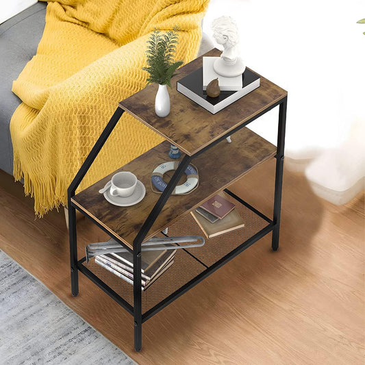 3-Tier White Marble End Table - Modern Wood for Small Spaces