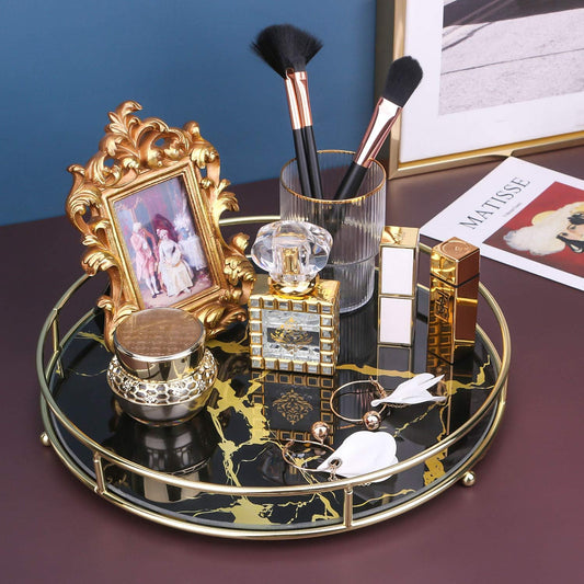 Makeup Organizer Tray Decorative Glass Round Cosmetic