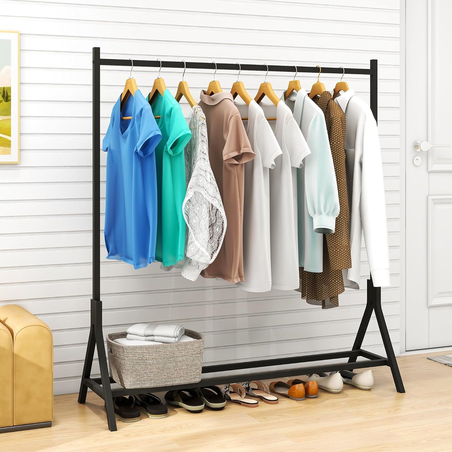 Clothing Rack with Bottom Shelf - Metal Coat & Garment Rack