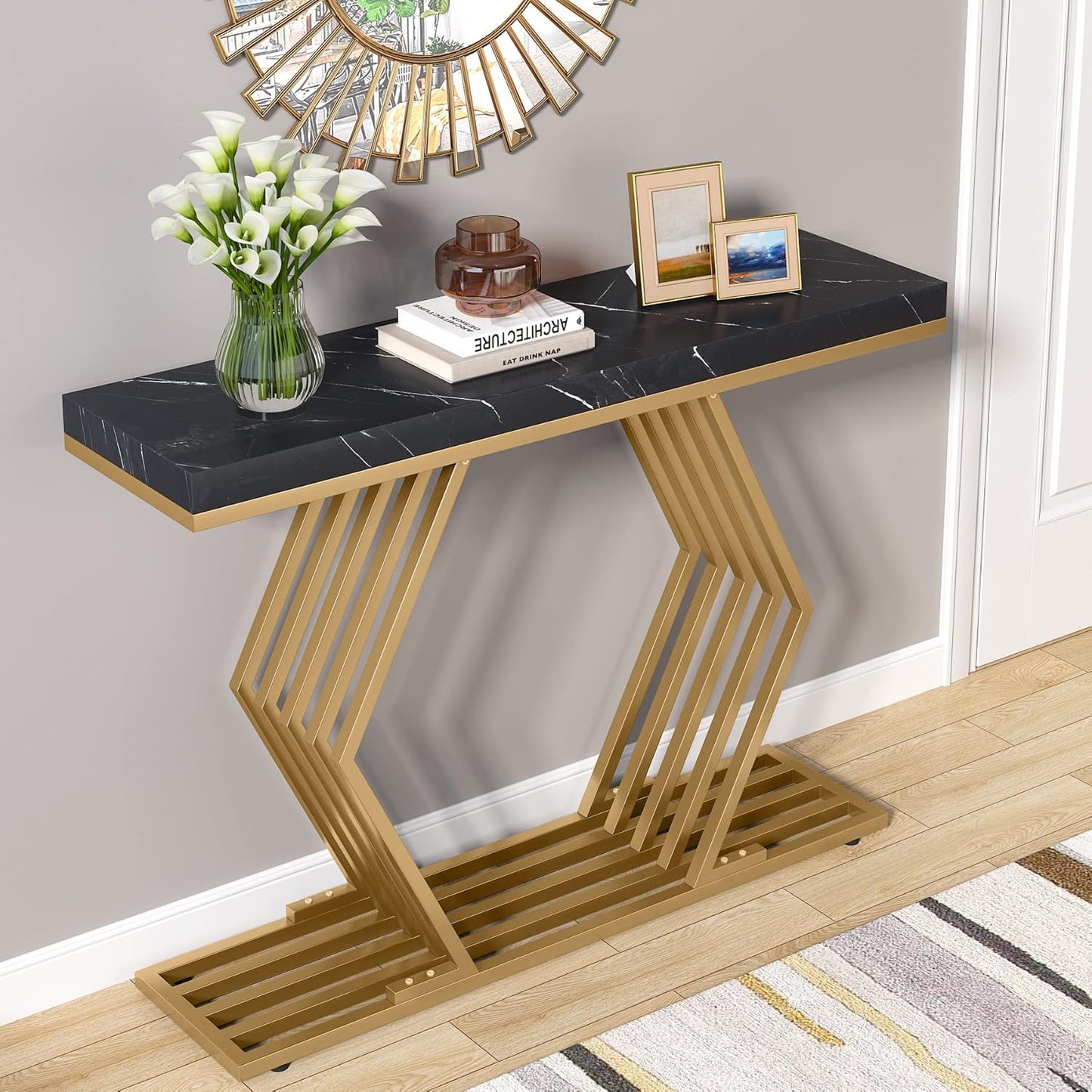 Modern Gold Console Table with White Base by Tribe Designs