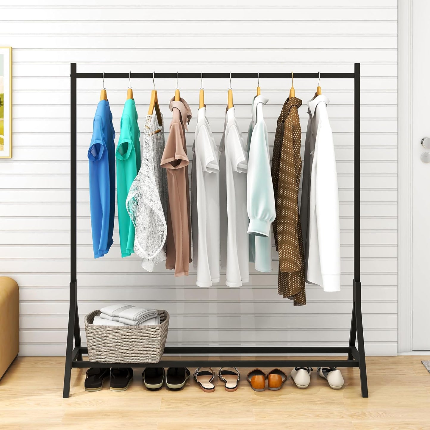 Clothing Rack with Bottom Shelf - Metal Coat & Garment Rack