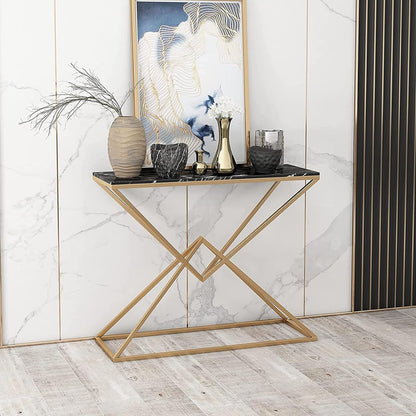 Diamond Console Table with Gold Paint Finish - Living Room