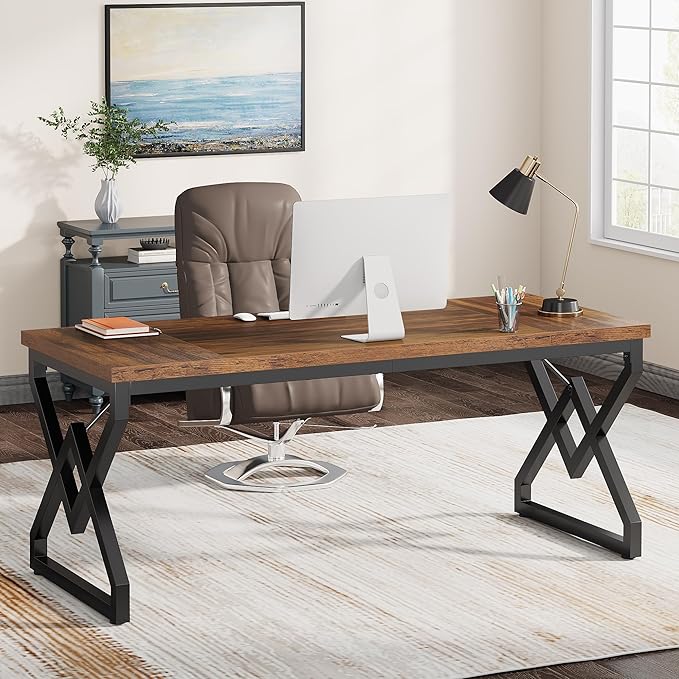 UrbanCraft X-Frame Executive Computer Desk – Modern Wooden Workspace Table for Home & Office Setup