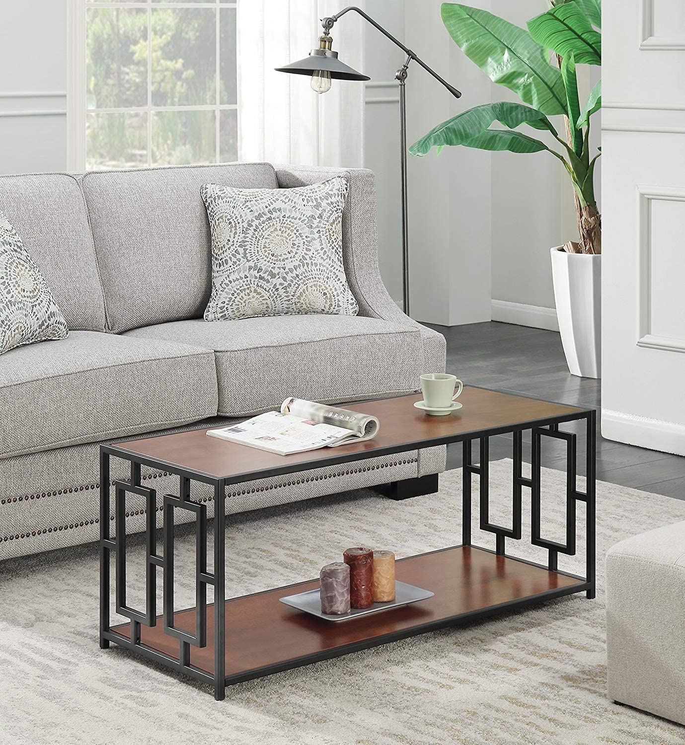 Solid Wood Coffee Table with Iron Frame for Living Room