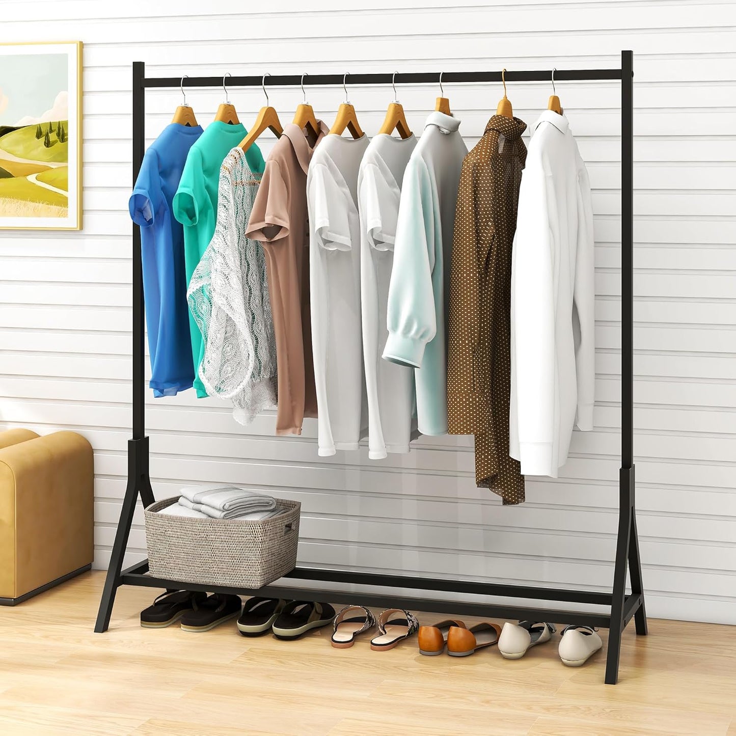 Clothing Rack with Bottom Shelf - Metal Coat & Garment Rack