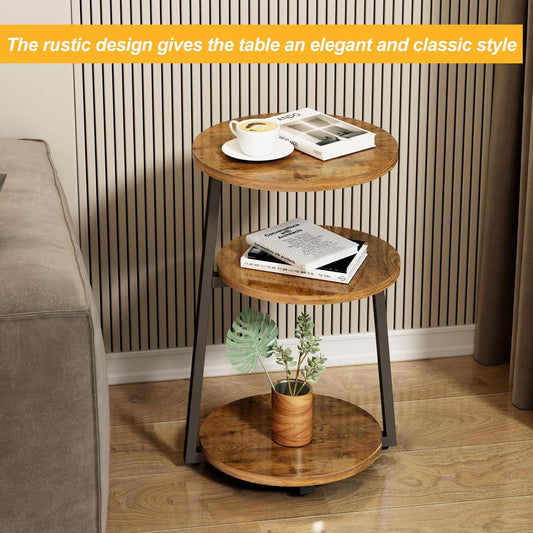 3-Tier Round Side Table - End Table for Living Room Shelves