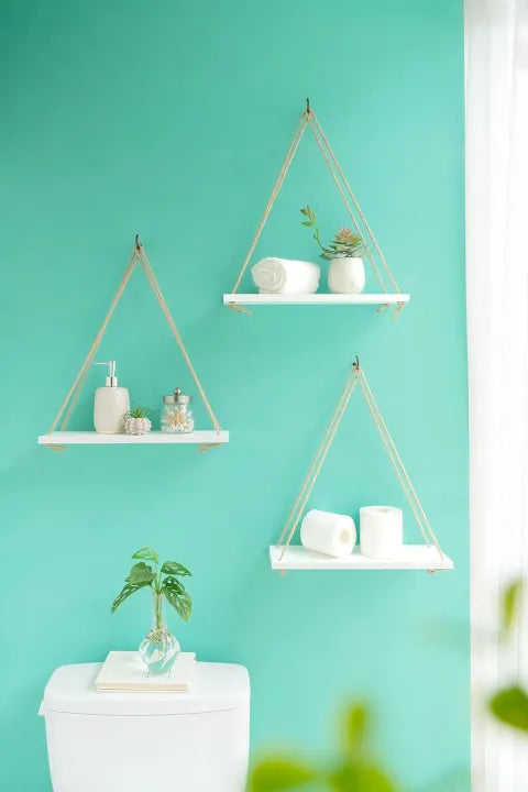 Wood Hanging Shelves for Wall Decor - Swing Rope Organizer